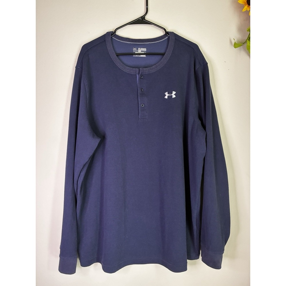 navy blue Under Armour waffle-knit long-sleeve Henley shirt